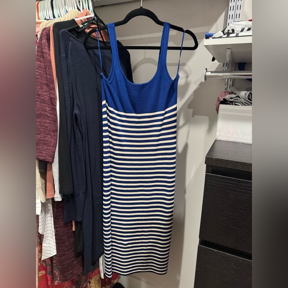 J. Crew Cyan Sweater Dress in Stripe - L (12-14) - Picture 3 of 10